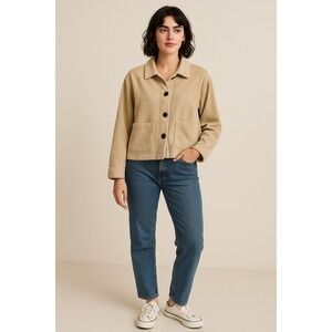 Mod Ref Womens  Jacket L Beige Corduroy Button Front Boxy Workwear Style
